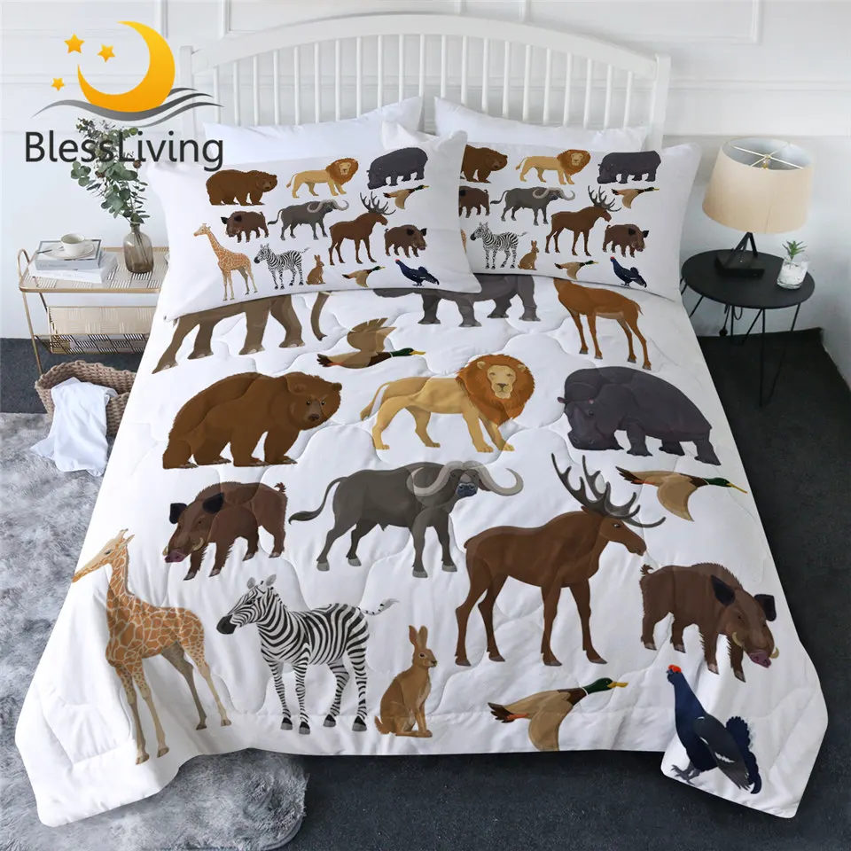 

BlessLiving Animal Bedding Queen African Wildlife Air-conditioning Comforter for Kids White Quilt Set Giraffe colcha verano 3pcs