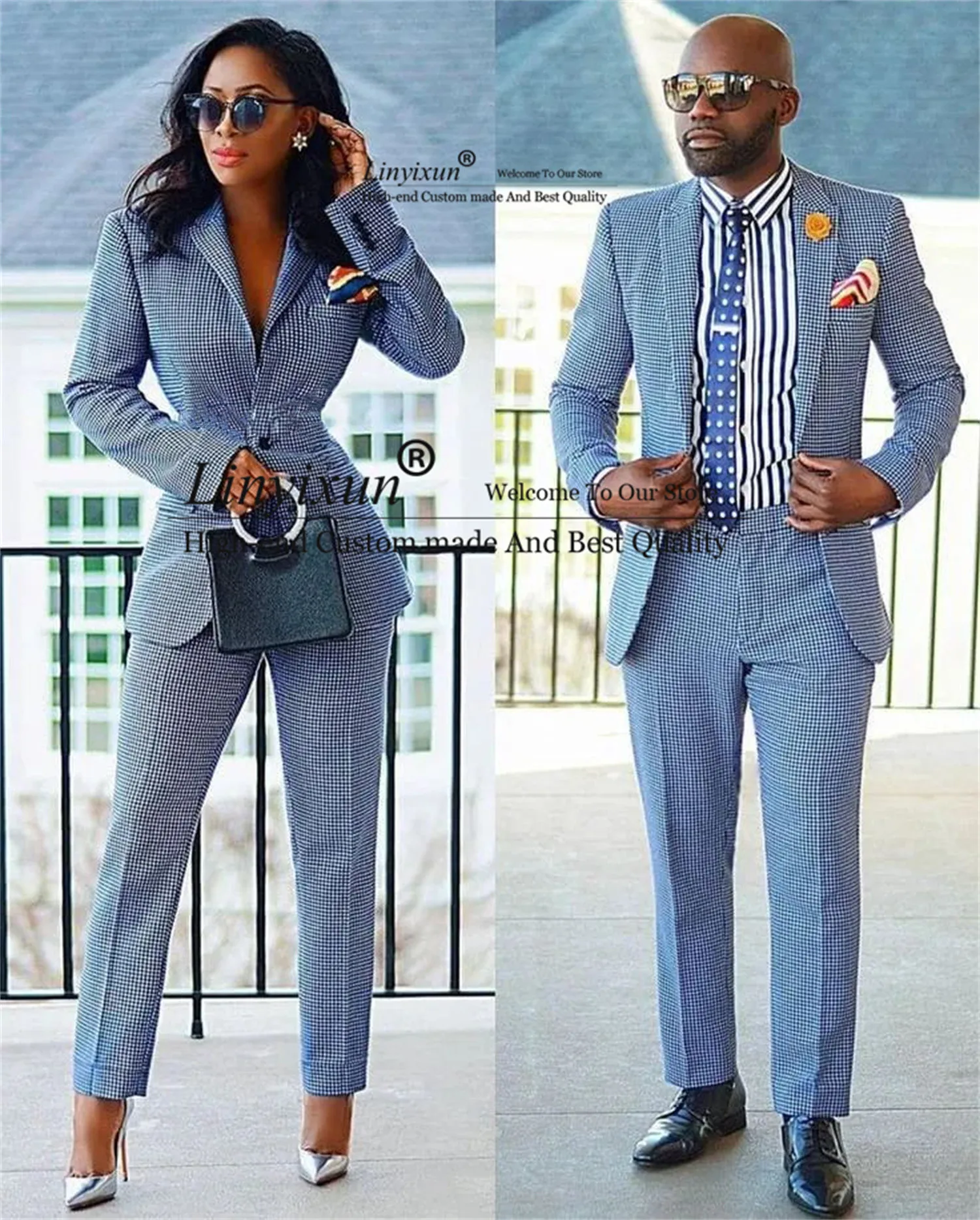 

Customized Plaid Mens Suit &Suit Women Shawl Lapel Casual Groom Wedding Tuxedos Slim Fit 2 Pieces Jacket Pants Suit For Women