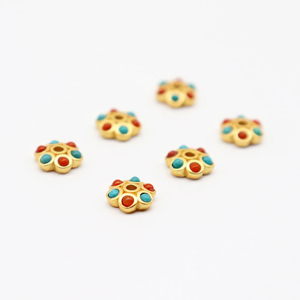 

ZHEN-D Jewelry Natural Turquoise South Red Agate Silver Gilded Gold Flower Super-Mini Connector Bead DIY Accessories Spacer