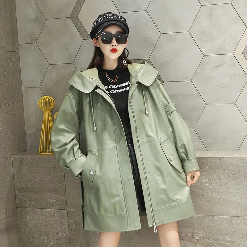 Imagem -04 - Mulheres Soltas Fit Jaqueta de Couro Genuíno Jaqueta Longa Midi Harajuku Hip Hop Solta Outwear Trench Coat Blusão Designer