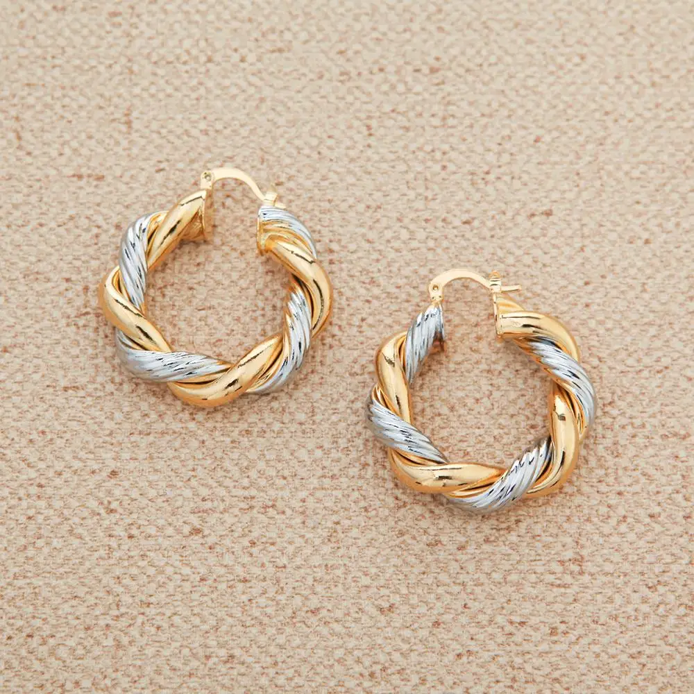 Ethiopian Jewelry  Two Tone Twisted Hoop Earring Jewelry Exquisite Women Earrings
