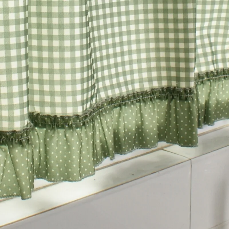 green white checkered short finished curtain no rod bay window lace half curtain bedroom partition curtain semi shading cloth