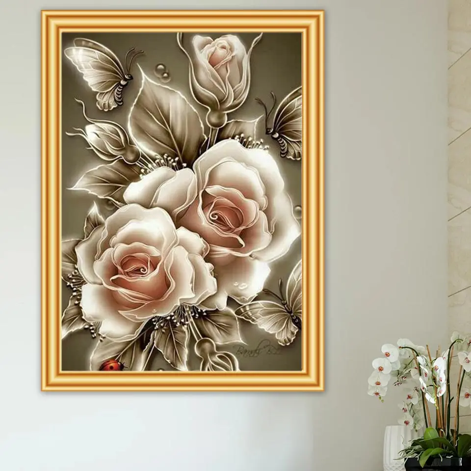 5D Diamond Painting Embroidery Rose Flowers Handmade Diamond Painting Embroidery Mosaic Cross Embroidery Family Decoration