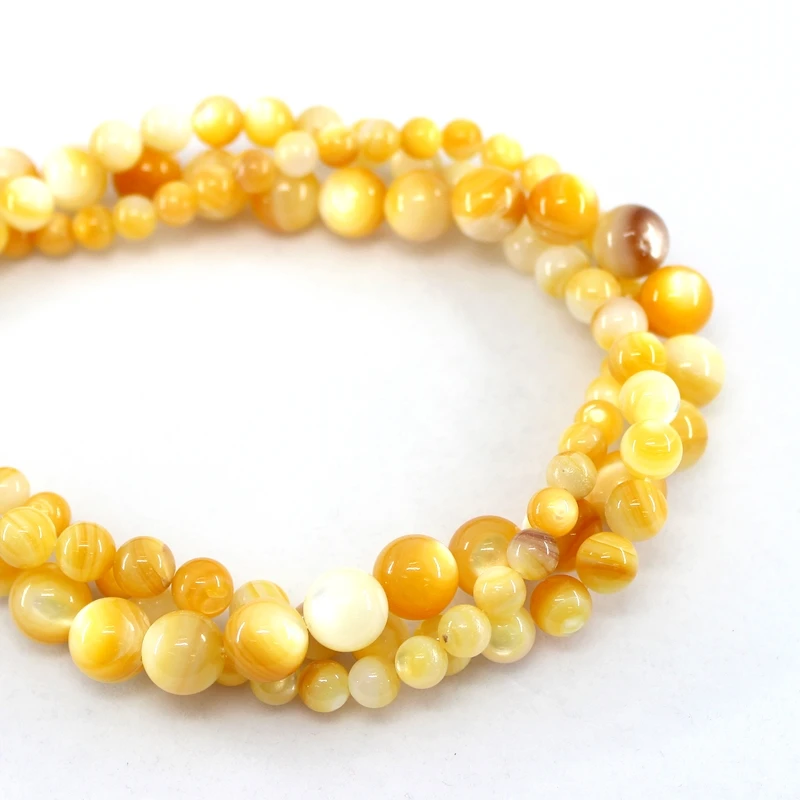 Natural Mother Of Pearl Yellow Shell 4/6/8/10/12Mm 15Inch Round Loose Beads For Jewelry Making Bracelets Necklace