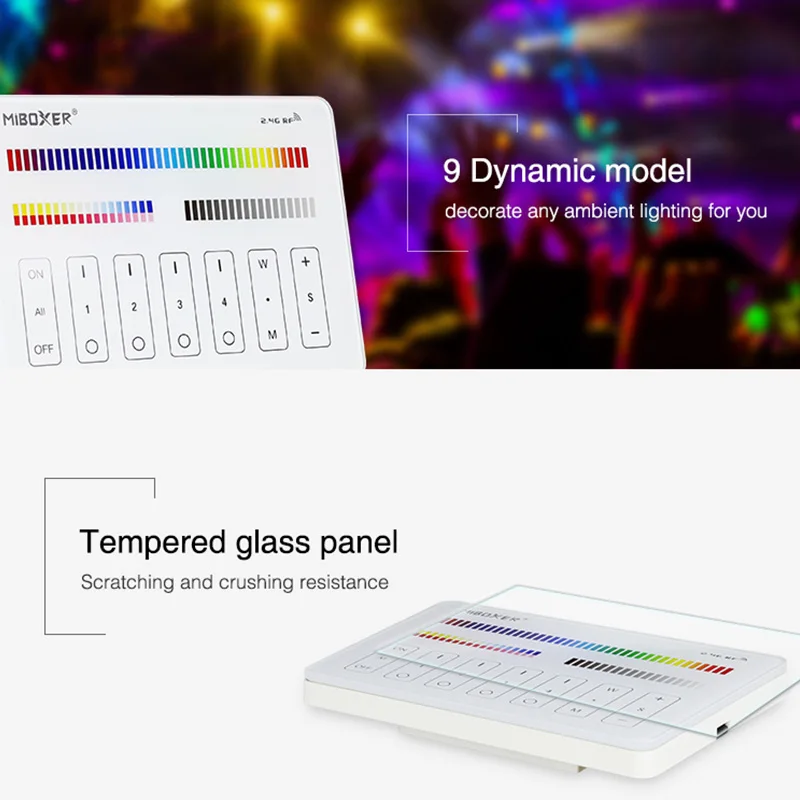 Miboxer M4 DC3.3V 4zone 2.4G Wireless Transmitting Italian Standard RGB/RGBW/RGB+CCT Series Panel Remote Controller