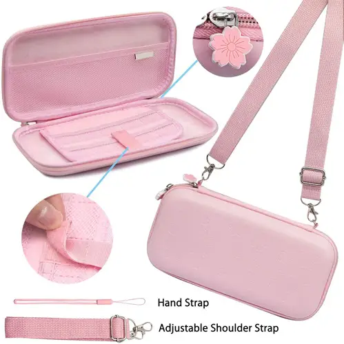 Imagen 2 del producto Accesorios de Estuche De Viaje rosa para Nintendo Switch Lite, bonito bolso de transporte Sakura Poch con soporte de correa, Protector de vidrio de película de temperatura