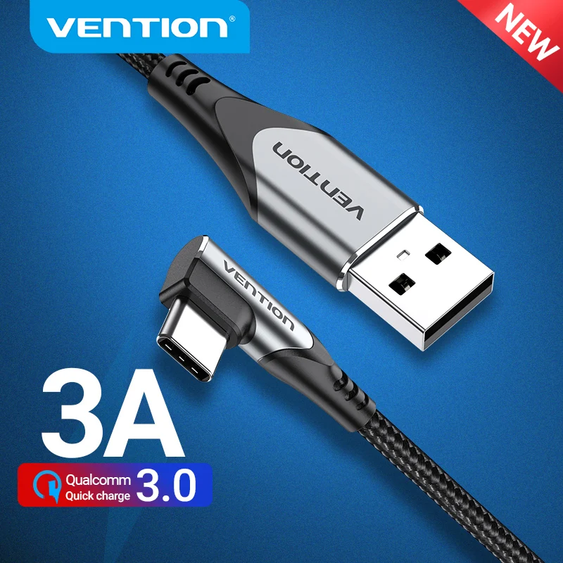 Vention kabel USB typu C 90 stopni 3A szybka ładowarka przewód danych do Samsung S8 S9 mobilny kątowy telefon ładowanie kabla USB C