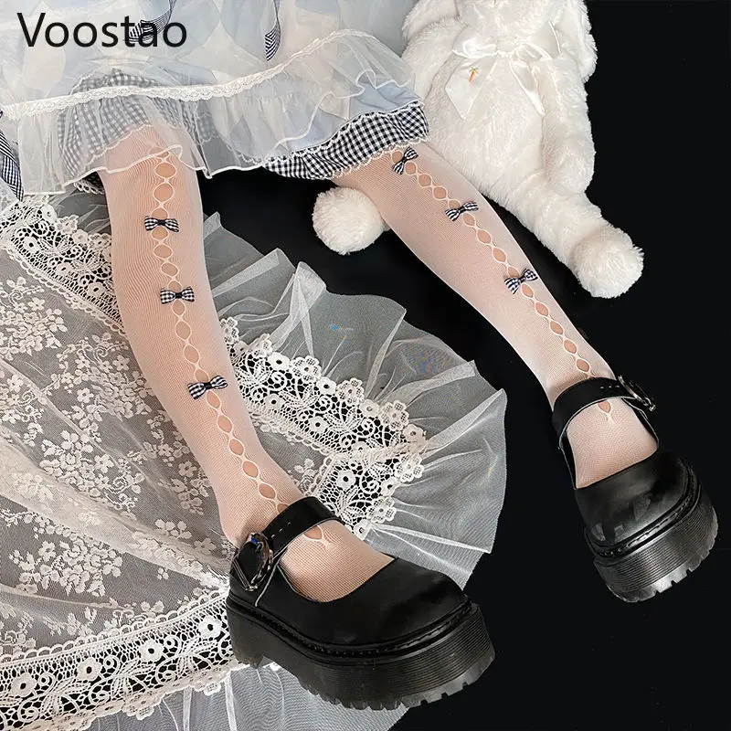 女の子のための日本のロリータスタイルのタイツ,柔らかいリボン付きのかわいいレースのストッキング,カワイイスタイル,原宿jk