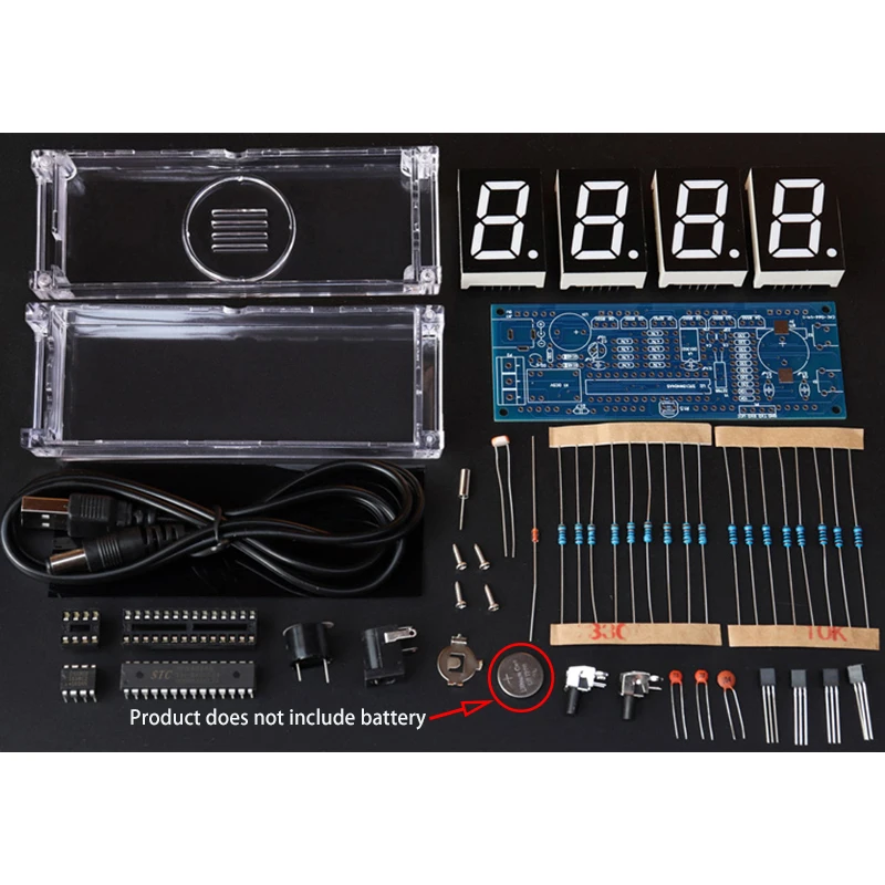 DIY Digital LED Clock Kit Light Control Temperature Date Time Display with Transparent Case Timer 51 MCU training  DIY Kit