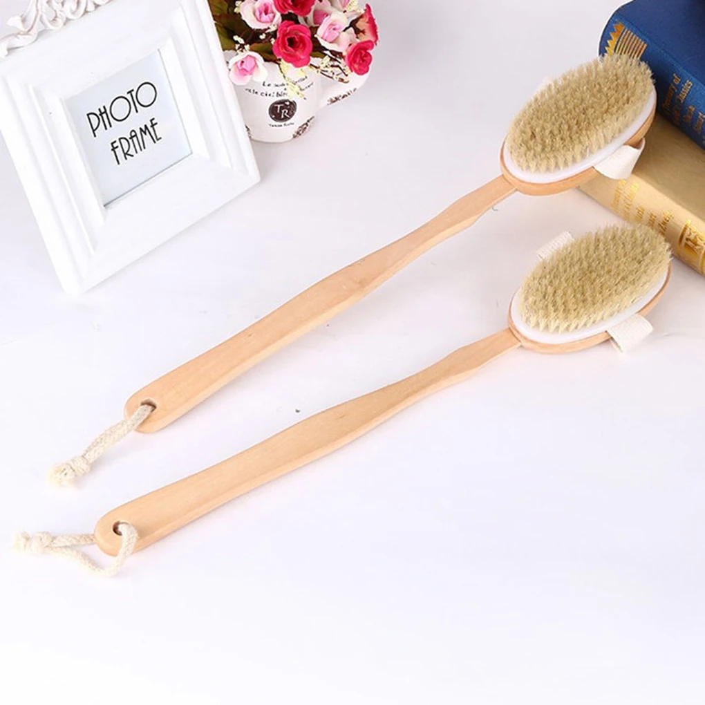 New 1PC Long Wooden Handle Bath Body Brush Removable Bristle Exfoliating Dry Skin Back Scrubber Shower Cleaning Massager