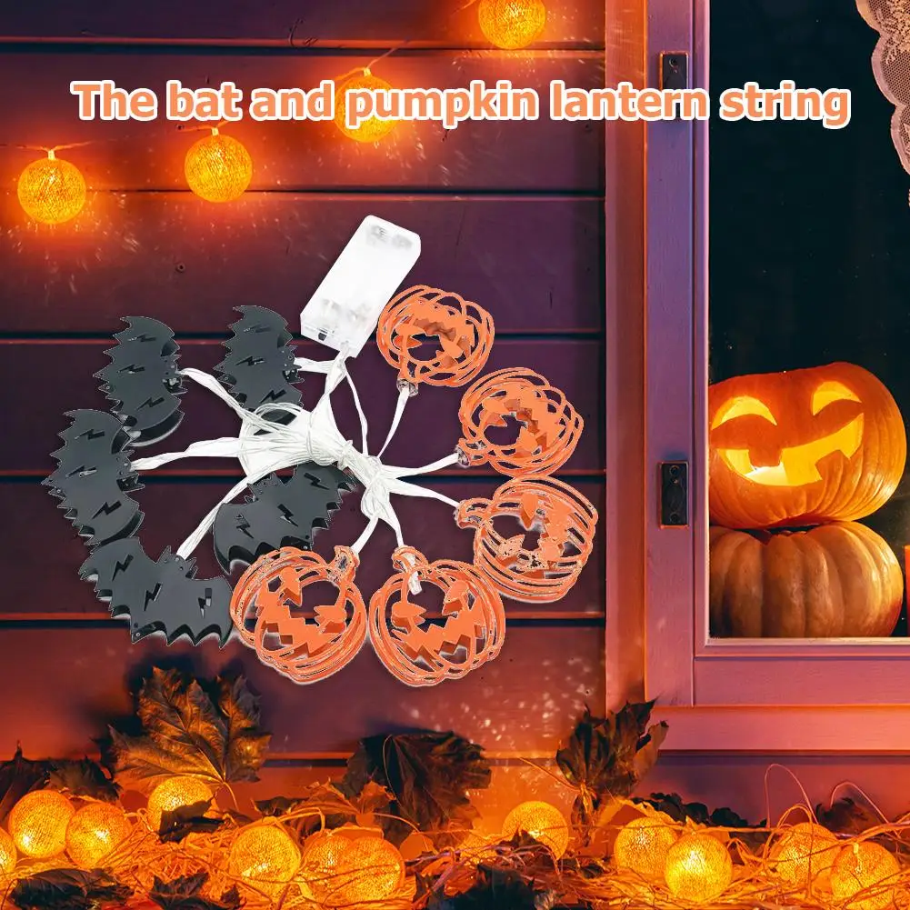 

LED Halloween Pumpkin Bat Lights String Battery/USB Powered Haunted House Festival Decoration Halloween Lighting Decor for Home