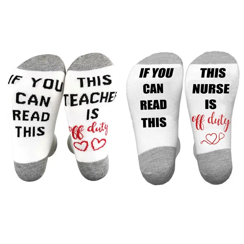 

New Unisex Novelty Funny Words Letter ​Casual Crew Socks If You Can Read This Nurse Teacher Hosiery Is Off Duty Cotton Hosiery