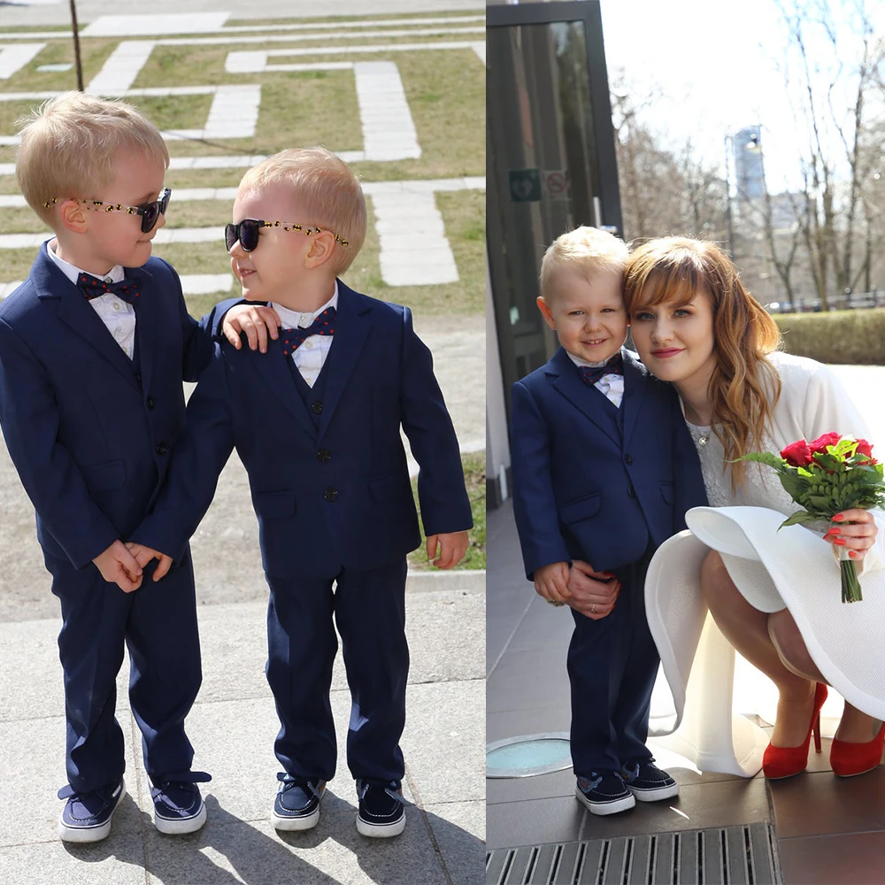 Navy Boys Formal Suits Dinner Tuxedos Little Boy Groomsmen Kids Children Special Occasion Suit Formal Wear (Jacket+Pants)