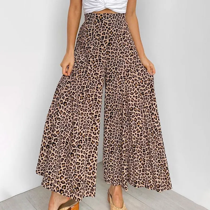 

Summer pants printed Polka Dot leopard high waist loose wide leg pants straight casual pants