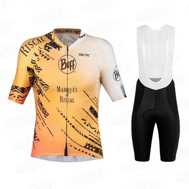 Buff Mountain Bike Team Cycling Jersey Set Men Summer Cycling Road Sport Short Sleeve Bib Pants Outdoor Custom Bicycle Uniform