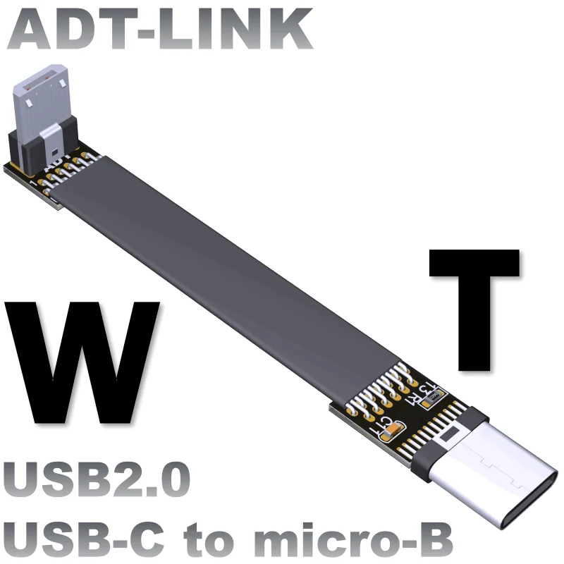 

Плоский ленточный кабель FPV USB2.0 Micro B к Type C, USB2.0 Micro-B USB-C, Мужской Удлинительный кабель с углом вверх/вниз, переходник для передачи данных FPC