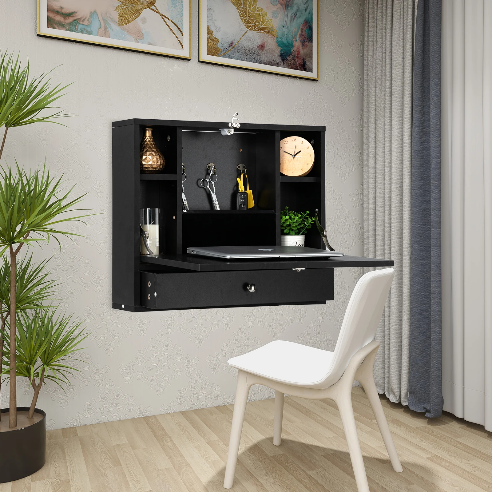 Papan Kepadatan dengan Triamine Dinding Built-Up Meja Komputer Hitam