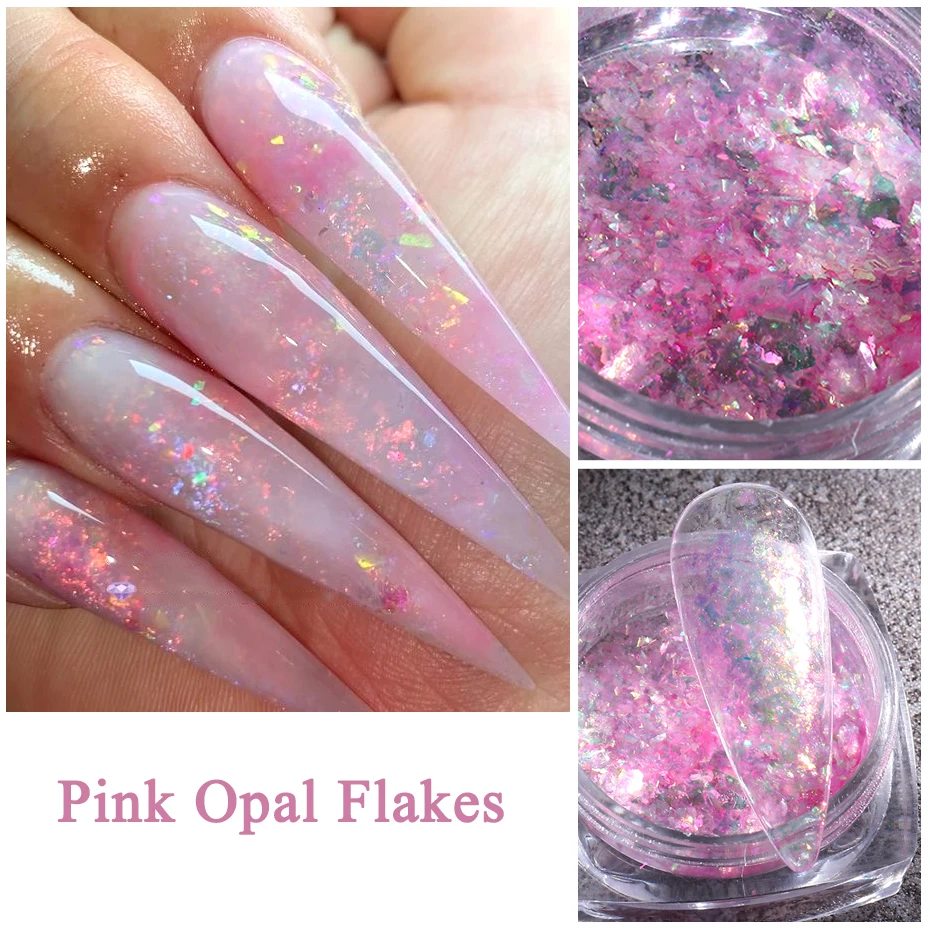 1 box Aurora Nail Glitter Crystal Opal Flakes Design Holo Iridescent Chrome Powder Sequins Manicure Nail Art Accessory NFOB01-12