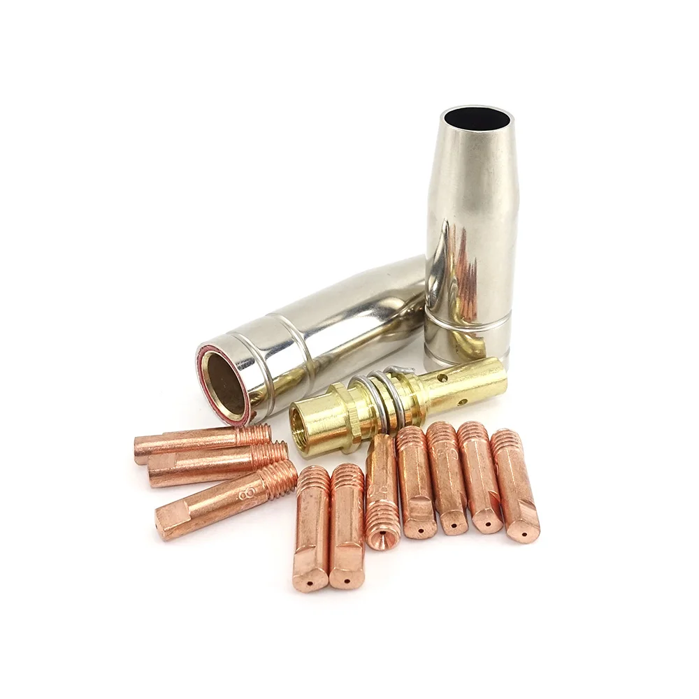 13pcs MIG Torch Consumables 0.6mm 0.8mm 0.9mm 1.0mm 1.2mm Welding Tips Gas Nozzles Diffuser for MB 15AK Welding Torch