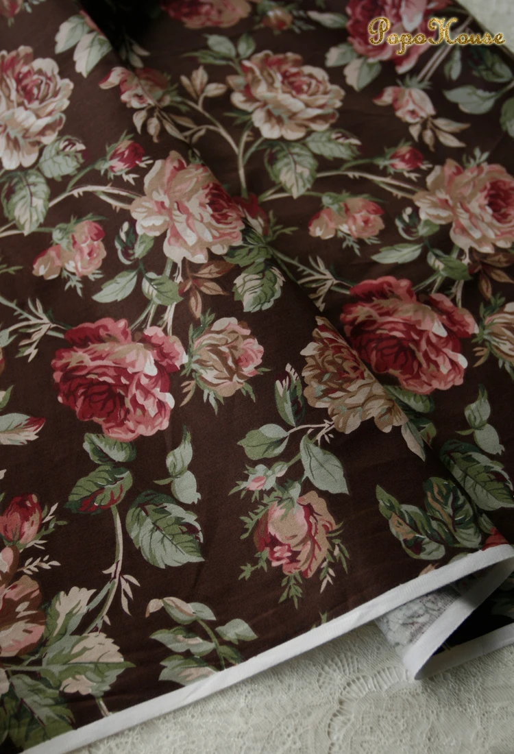 160x50cm Dark Coffee Camellia Twill Cotton sewing Fabric Making Dress Clothing Cloth 180g/m