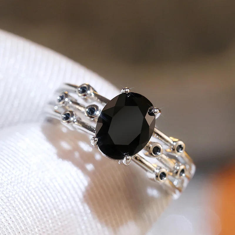 Huitan Black Stone Women Ring Fashion Three Rows for Dancing Party Accessories Match Black Dress Lady Gift Wholesale Lots&Bulk