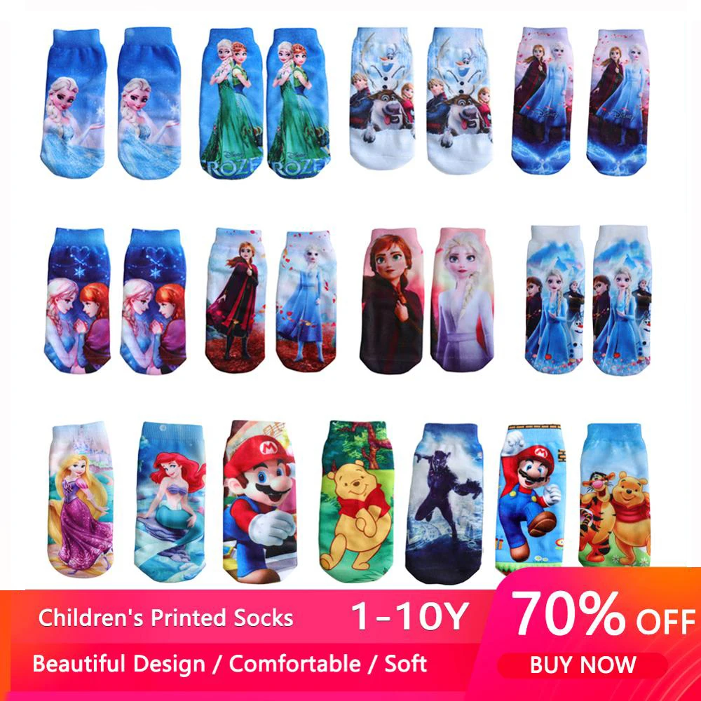 Calcetines de algodón con estampado 3D de princesas para niños y niñas, medias divertidas de dibujos animados de Anna, Elsa, Cars3, 4 pares por bolsa