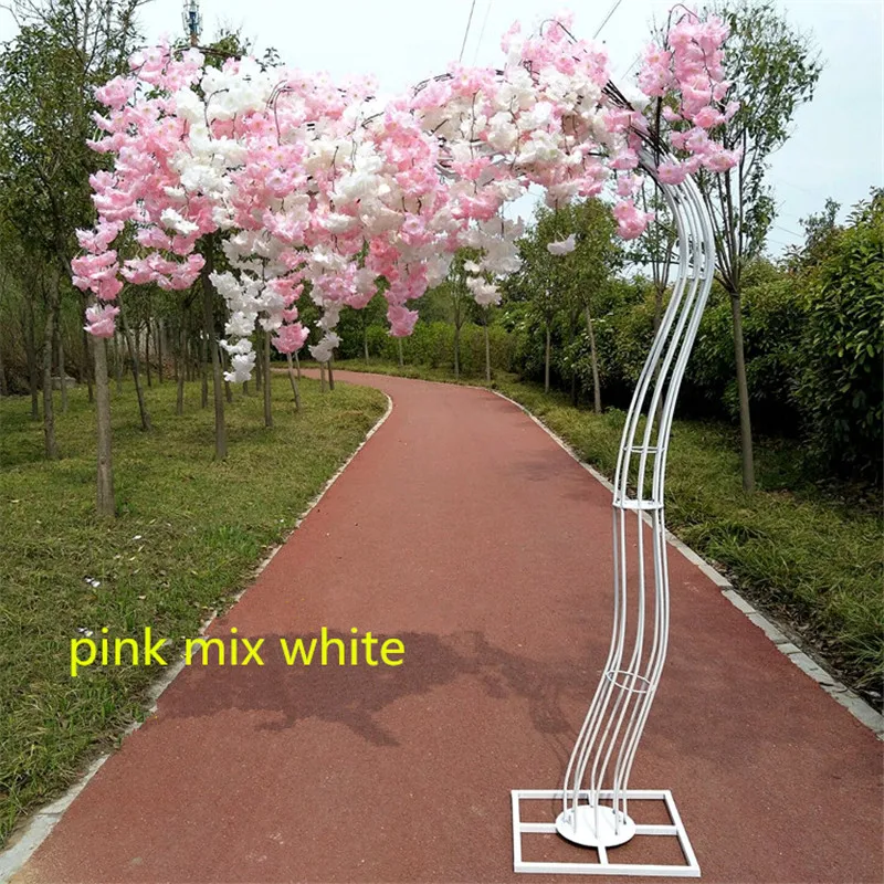 

2019 White cherry blossom tree Road Cited Simulation Cherry Flower with metal Arch Frame For Party Centerpieces Decoration