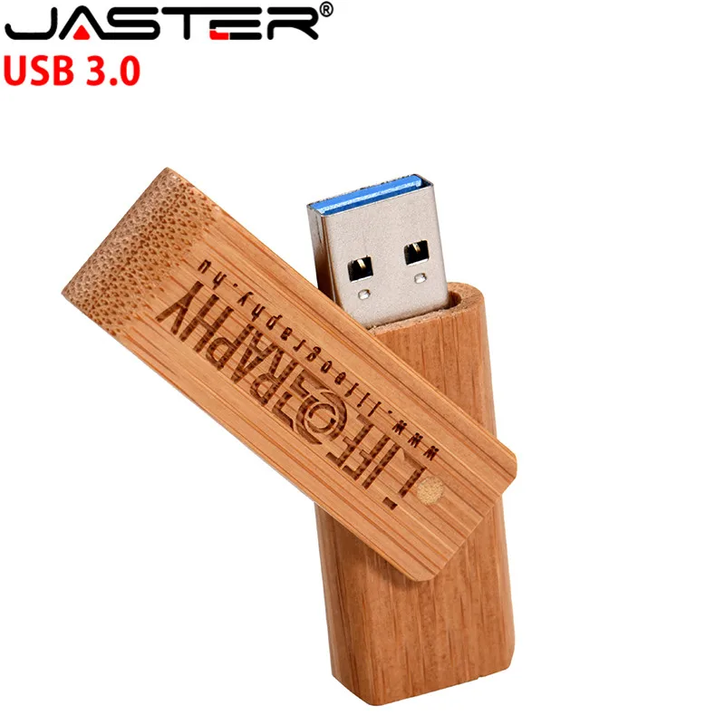 JASTER USB 3.0 Lasergravur-Logo, individueller drehbarer USB-Flash-Laufwerk aus Holz, 4 GB, 8 GB, 16 GB, 32 GB Memory-Stick, Geschenk