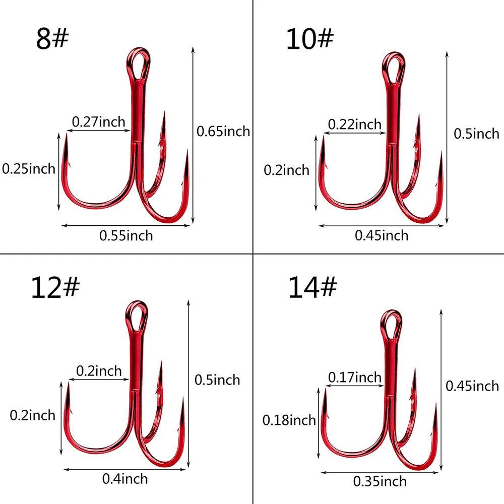 50Pcs Fishing Hooks High Carbon Steel Treble Hook Strong Sharp Round Bend Triple Hooks For Freshwater Saltwater Fishing