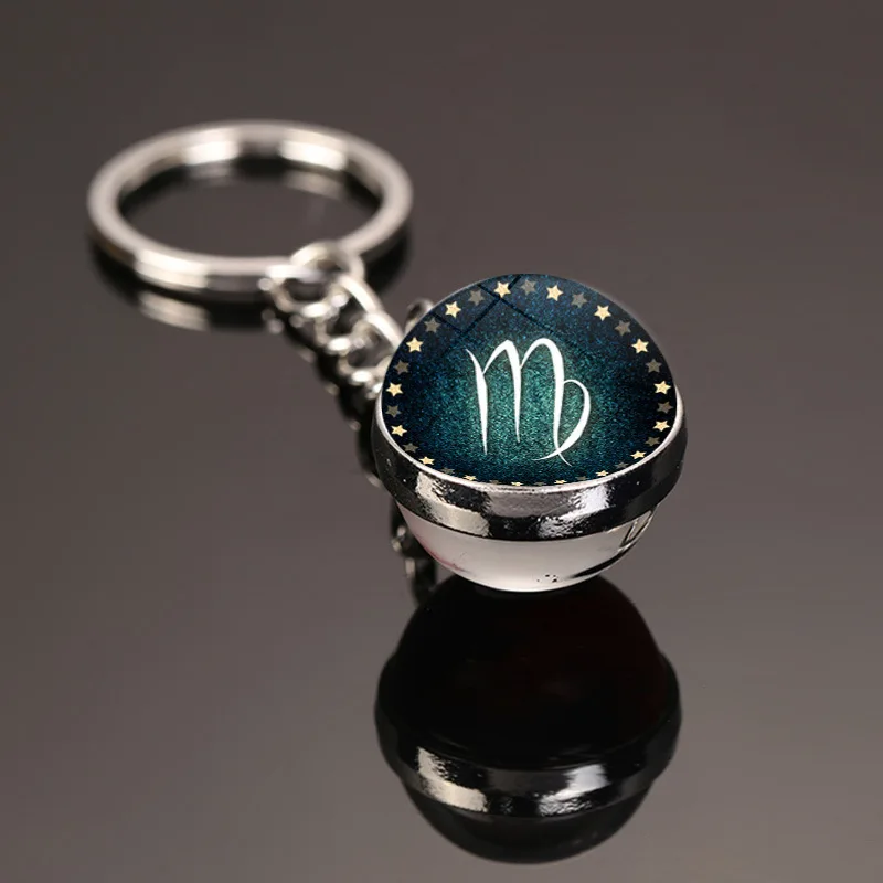 Kreative neue 12 Sternbild Schlüssel ring doppelseitige Glaskugel Schlüssel bund Zubehör Anhänger Schlüssel bund Charms Mode exquisite Geschenk – Detail 15