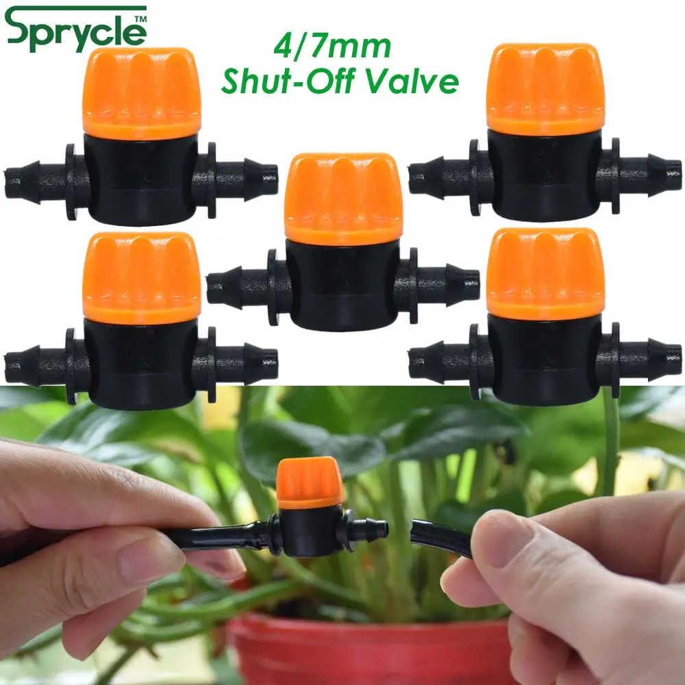 Sprycle 5-10PCS Miniature Plastic Shut Off Coupling Valve Connectors for 4/7mm Hose Garden Water Irrigation Pipe Adaptor Barb