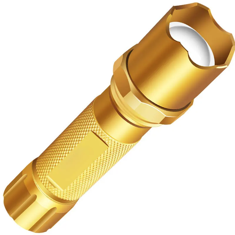 Ultra Bright Multi Function Zoomable Mini Portable Gold LED Flashlight 4 Modes USB Rechargeable Outdoor Torch with Power Bank