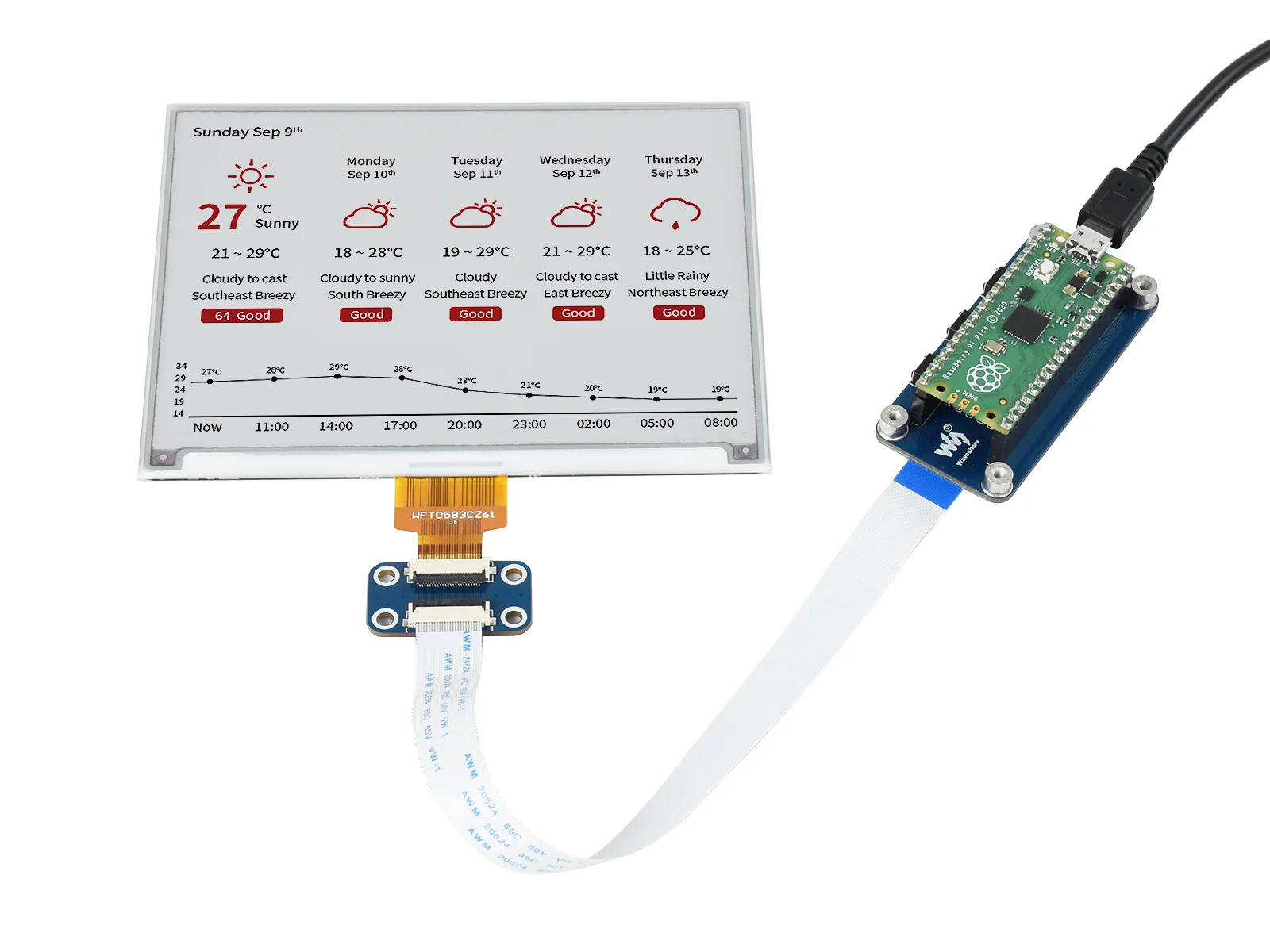 5.83 polegadas módulo de exibição e-ink tipo b, para raspberry pi pico, 648x480, re/blac/branco, spi, baixa potência, efeito tipo papel