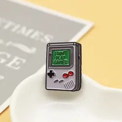 XEDZ Cartoon gray mobile game console remote control I don't play game text children's fun enamel pin metal badge punk clothes l