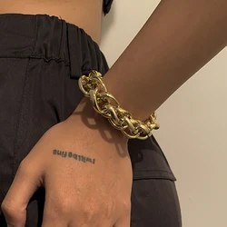 Simple Gold Color Metal Thick Knot Handmade Bracelet for Men Punk Fashion Sexy Chain Bracelets Girls Charm Fashion Jewelry