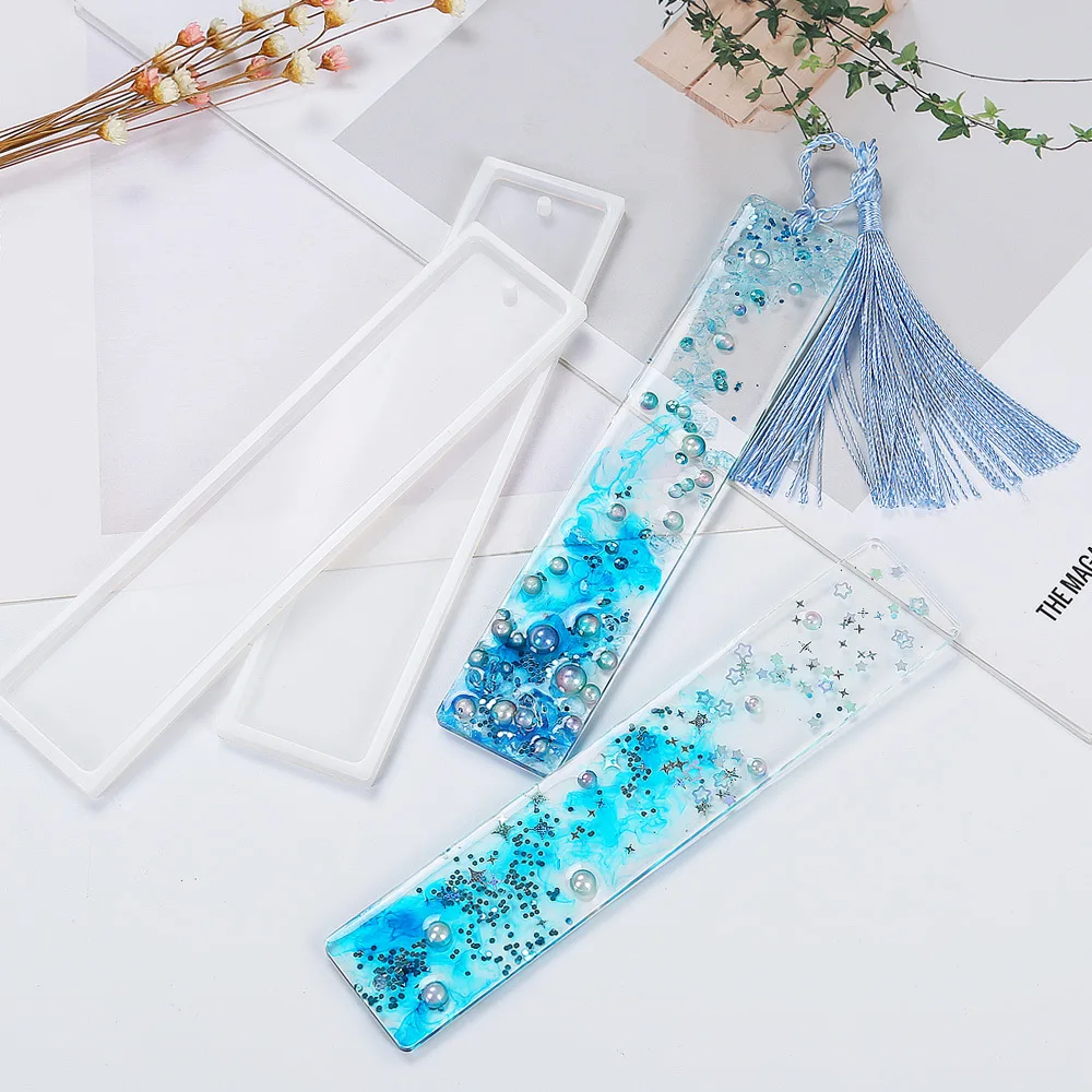 สี่เหลี่ยมผืนผ้าซิลิโคนบุ๊คมาร์คเรซินแม่พิมพ์ DIY Bookmark แม่พิมพ์ทําอีพ็อกซี่เรซิ่นเครื่องประดับ DIY CRAFT ซิลิโคนแม่พิมพ์โปร่งใส