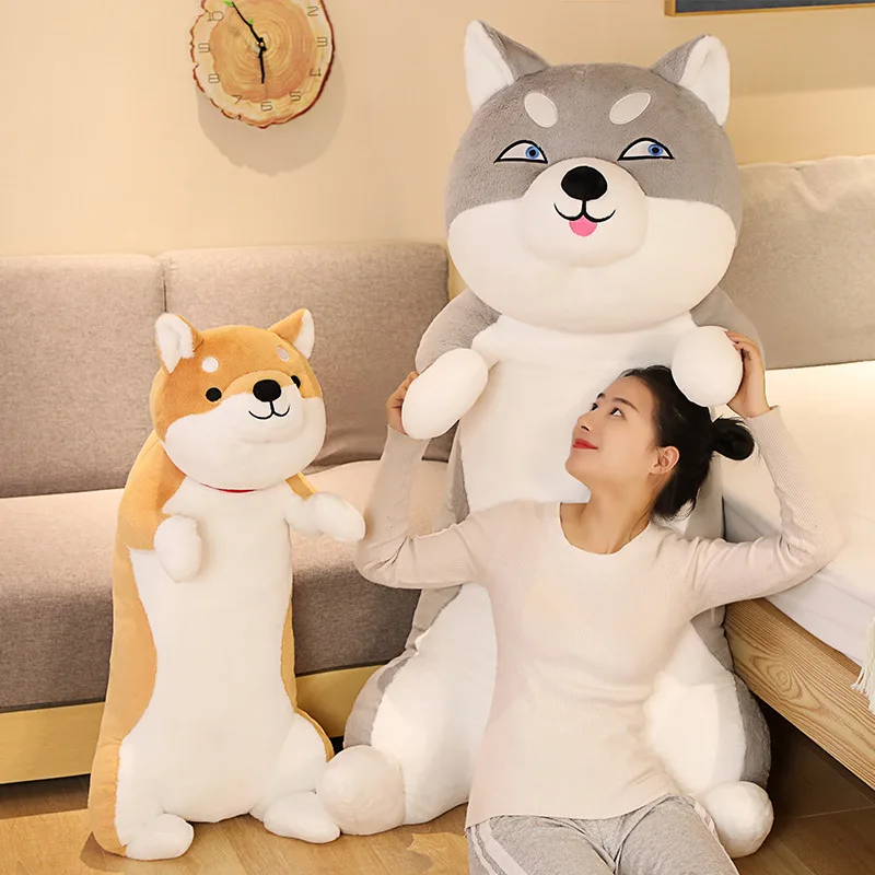 60-100CM Cute Shiba Inu & Husky Dog Plush Toys Cartoon Long Animals Sleep Pillow Office Nap Pillow Gift for Kids Baby Girls