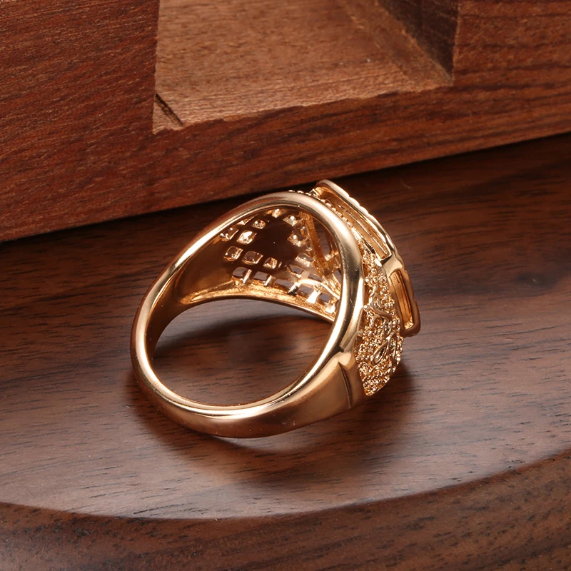 SYOUJYO 585 Gold Color Glossy Big Size Rings For Men Openwork Chevron Daily Easy Matching Trendy Jewelry