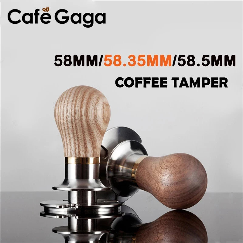 

58MM/58.5MM Elasticity Adjustable Coffee Tamper 304 Stainless Steel Wooden Handle Flat Pressure Press Hammer Barista Tools