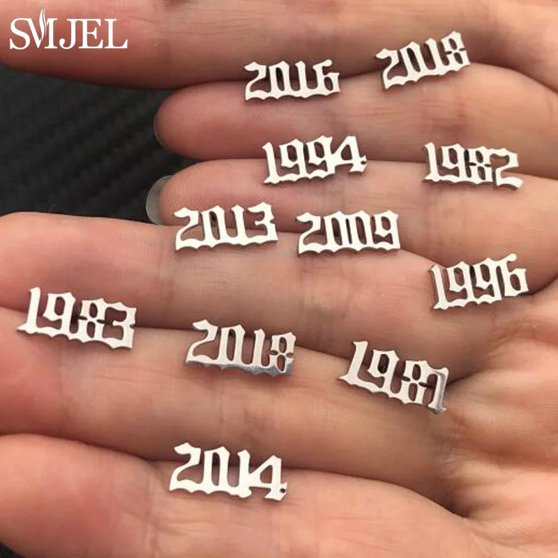 SMJEL Stainless Steel Number Stud Earrings Men Women Year Bithrday Jewelry Year 1980 1998 2004 2011 Personalize Gift