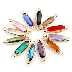 Connecteurs de verre multicolores ovales pour documents, breloques en cuivre doré, collier exécutif bricolage, bracelets pour femmes, accessoires de bijoux, 22mm x 6mm,5 pièces