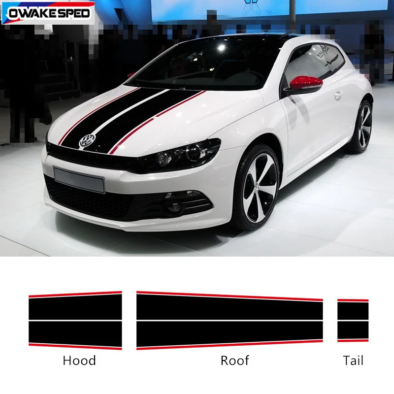 6pcs Racing Sport Stripes Car Whole Body Decor Sticker For Volkswagen-Scirocco Auto Hood Roof Tail Vinyl Decals Accessories