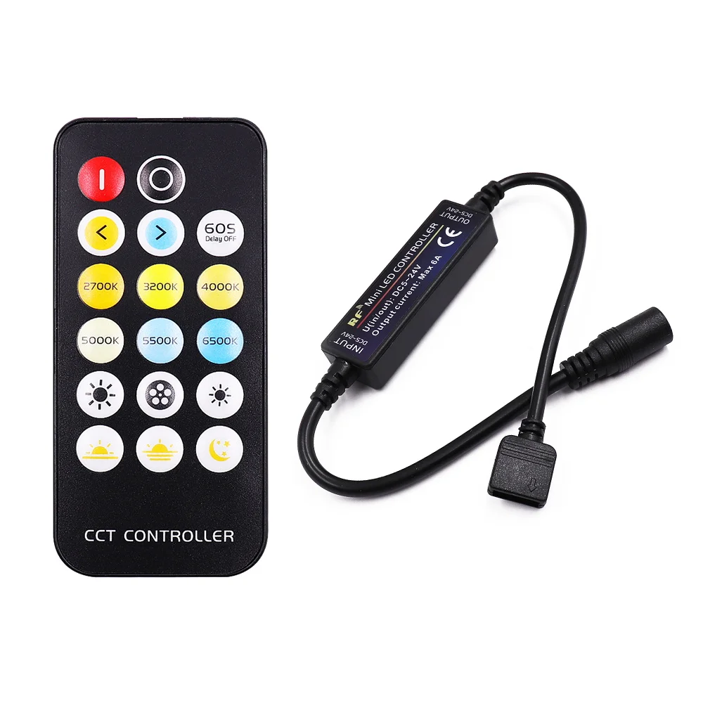 17 Keys RF CCT LED Remote Controller Color Temeprature Dimmer for Bicolor CCT COB LED Strip Light Tape 12V 24V DC Connector