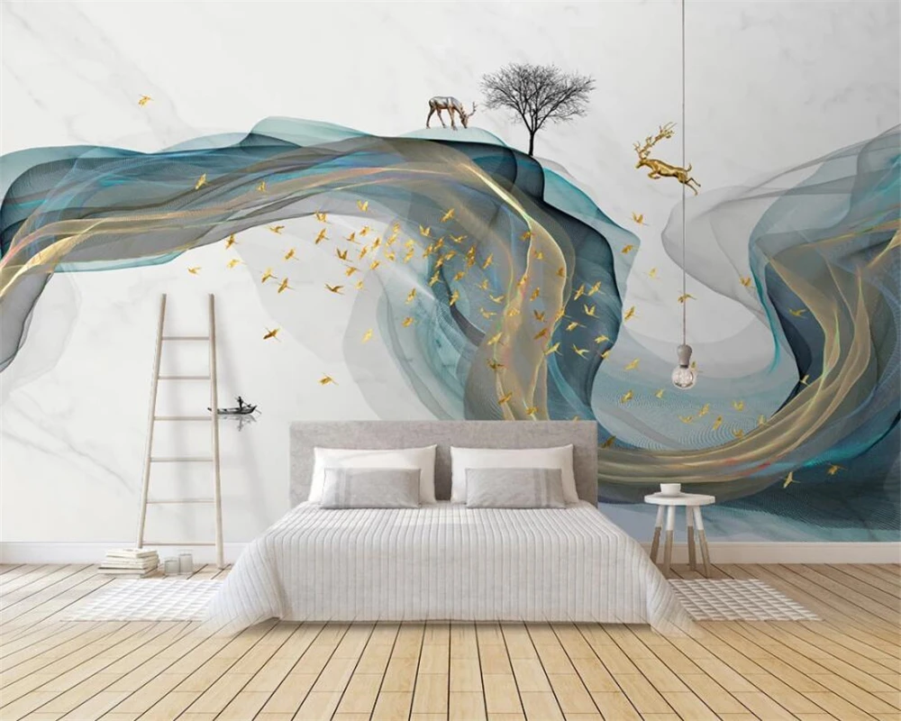 

beibehang Customized modern abstract lines new Chinese ink landscape elk background wall papers home decor wallpaper
