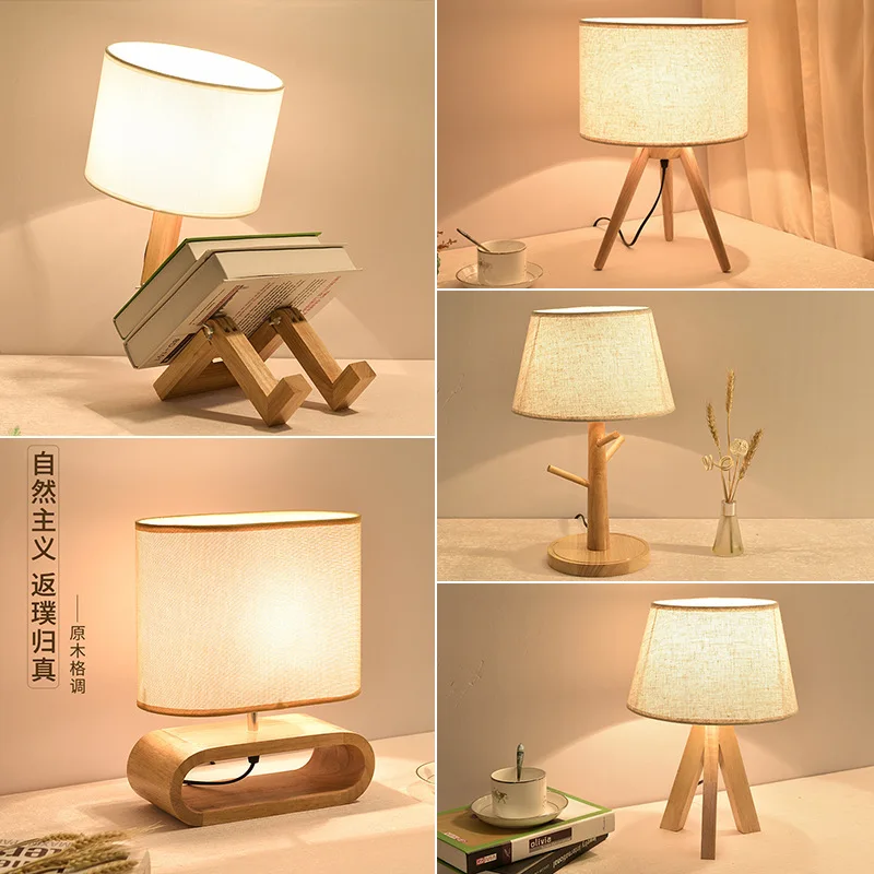 TUDA New Creative Small Machine Humanoid Table Lamp Wooden Table Lamp Fashion Design Home Decor For Bedroom Desk Lamp E27