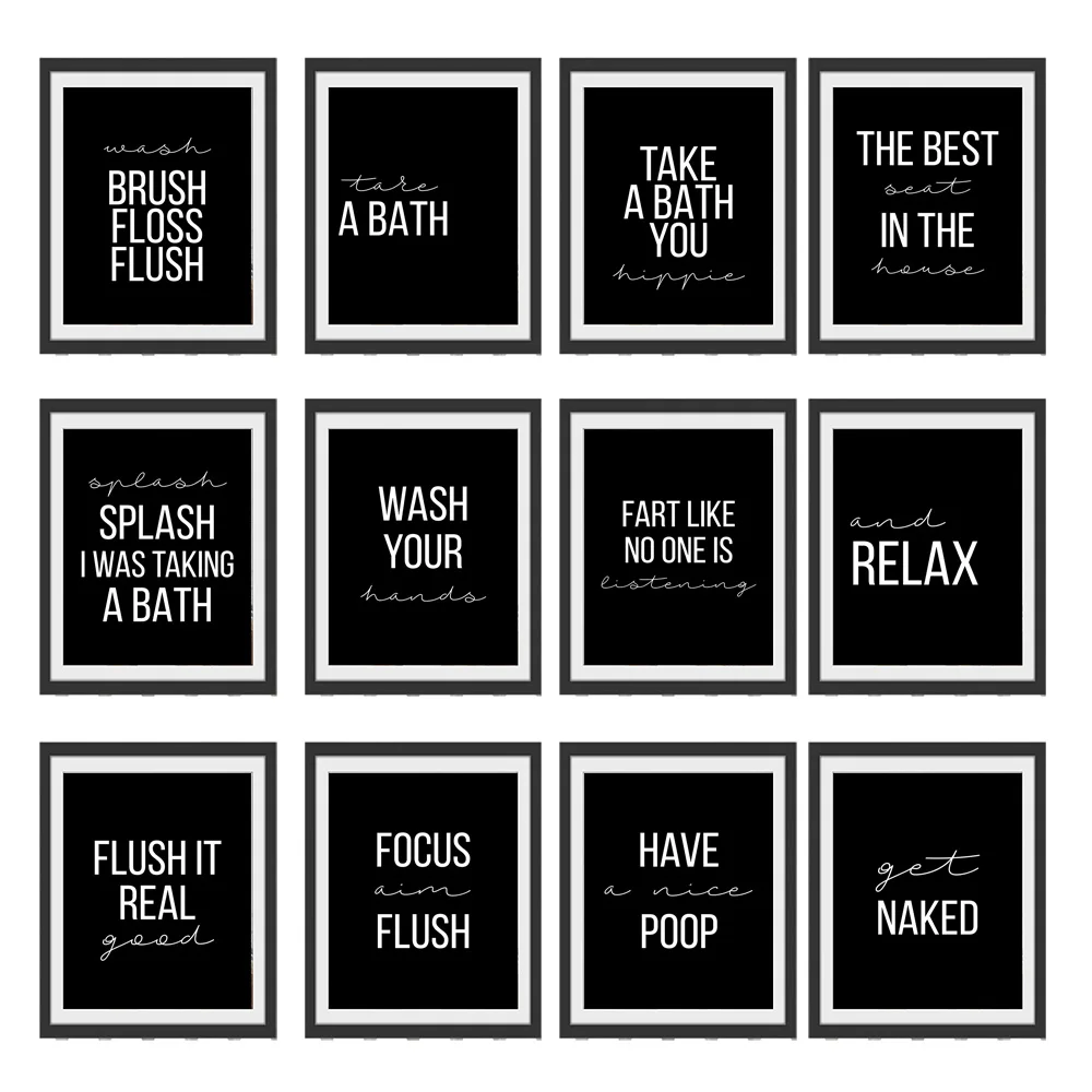 

Black Bathroom Prints Minimalist Wall Art Décor Typography Nordic Poster Wall Art Canvas Painting Wall Pictures Bathroom Decor