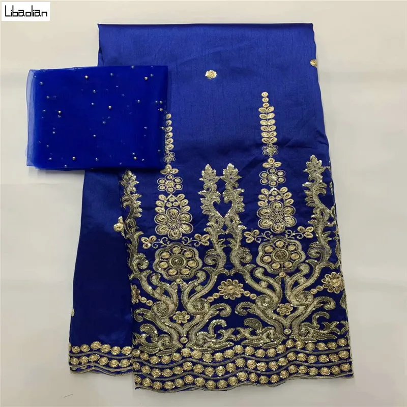 African George Fabric High Quality Indian Raw Silk George Wrappers Hotest Set With Blouse For Wedding 7yards/pcs ZL27-10