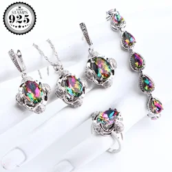 925 Silver Bridal Jewelry Sets For Women Magic Rainbow Wedding Jewelry Necklace Pendant Ring Earrings Bracelets Set Gifts Box