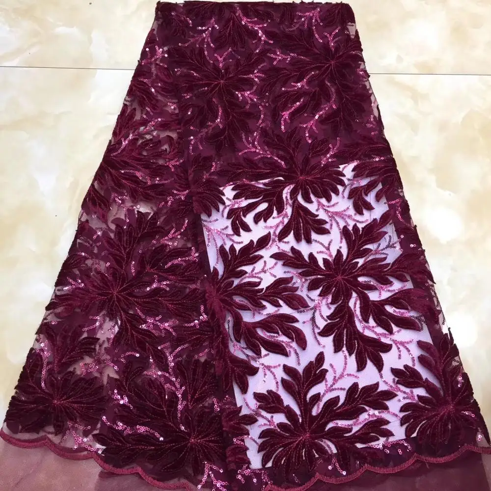 

African Velvet lace fabric 2019 Embroidered Nigerian Laces Fabric High Quality French Tulle Lace Fabric For Wedding dress ML8339