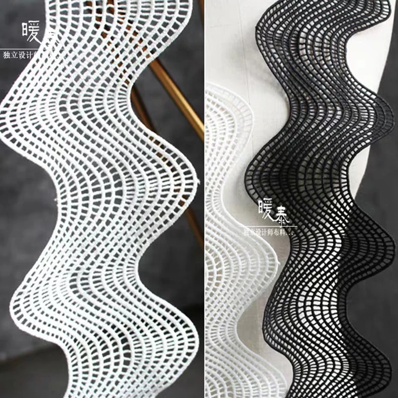 Wave Embroidered Lace Trim Black White French Ribbon DIY Patchwork Decor Collar Lace Skirts Wedding Dress Designer Accessories